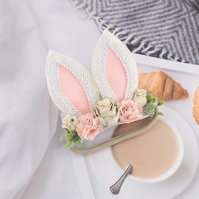 KIDOCHEESE Bunny Rose Ears Easter Headbands Baby Girls Flower Crown Spring Headbands (C)