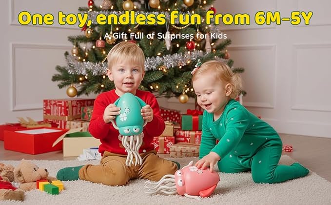 SANJOIN Dancing Octopus Baby Toy,Easter Basket Stuffers Gitfs Rechargeable Tummy Time Toys Wiggling Crawling Squid Toy for 3 4 5 6 7 8 9 10 Kids Boy Girl,Electric Musical Toys Birthday Gifts,Green