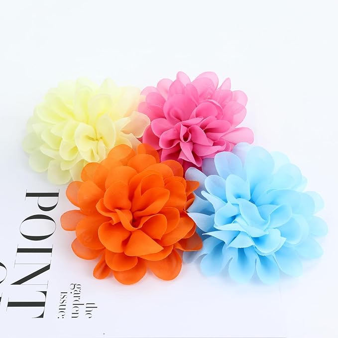 Cinaci 25 Pack Solid Big 4" Chiffon Flower Alligator Hair Clips Barrettes Hairpins Accessories for Baby Girls Infants Toddlers Kids Teens Women