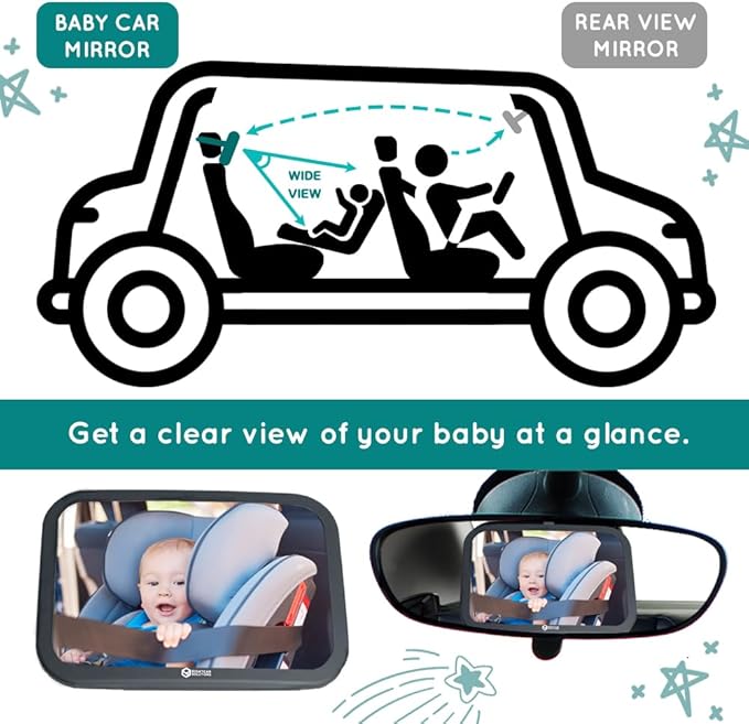 Rightcar Solutions Baby Car Mirror for Infant & Newborn | Rear Facing Car Seat Mirror | Shatterproof, Wide Crystal Clear View.