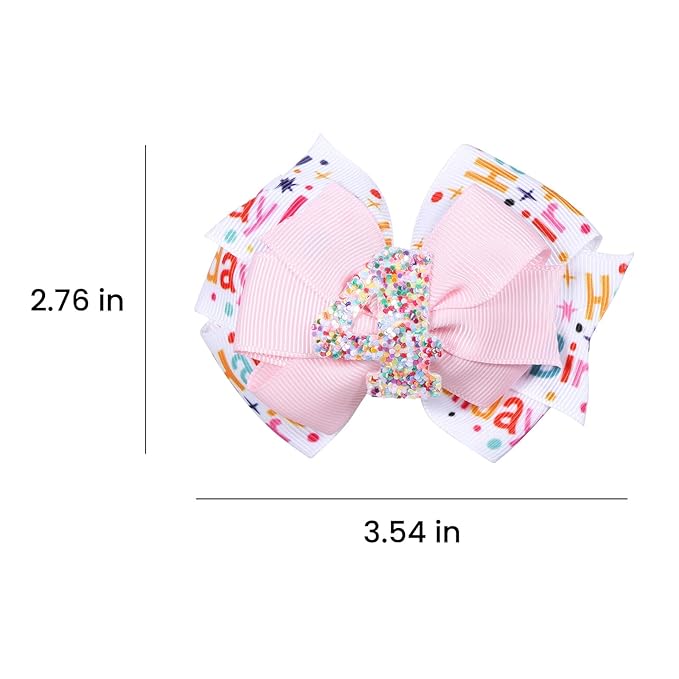 3.5-Inch Happy Birthday Hair Bow Clips for Girls,Glitter Pink Sprinkle Bow Barrettes Alligator Hairpins,Teens Toddlers Kids 4th Birthday Party Dress outfits Decor Accessories Gift