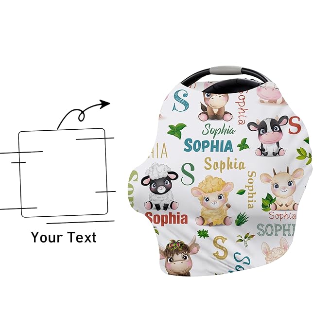 Custom Name Car Seat Canopy - Baby Car Seat Covers, Infant Stroller Cover, Carseat Canopy Christmas Birthday Gifts for Girls and Boys Yellow Sheep Print(27"x29")