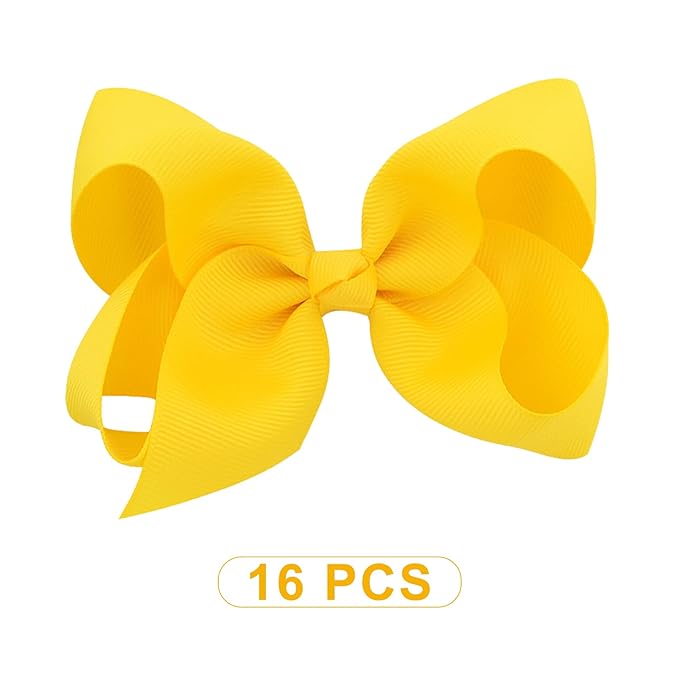 DEEKA 16 PCS 4" Hand-made Hair Bow Grosgrain Ribbon Solid Color Hair Bow Alligator Clips Hair Accessories for Little Teen Toddler Girls -Yellow