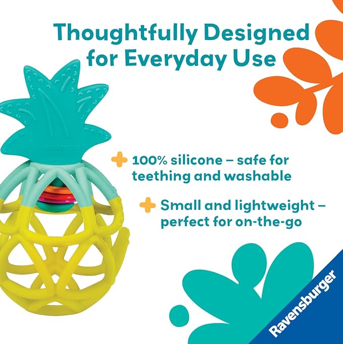 Ravensburger Play+ Rattle Teether - Pineapple - Gentle Teething Relief - Easy-to-Grasp Design - Engages Fine Motor Skills