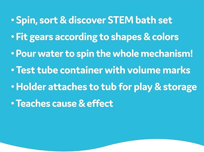 Yookidoo Baby Bath Toy - Spin 'N' Sort Water Gear - Childrens Sensory Water Wheel Set That Attaches to Any Size Tub - Includes Suction Cups, 3 Googly Eye Gears, and Pourers