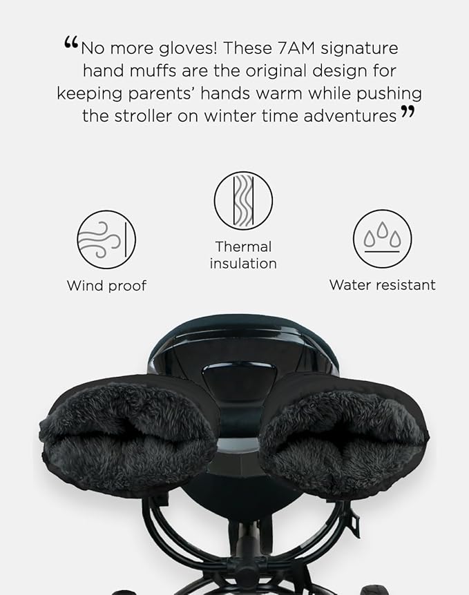 7AM Enfant Stroller Warmmuffs Gloves - Anti-Freeze Stroller Mittens for Handlebars, Water Repellent Hand Warmer Muff for Cold Weather, Plush Lined (Print Checkers Tan)