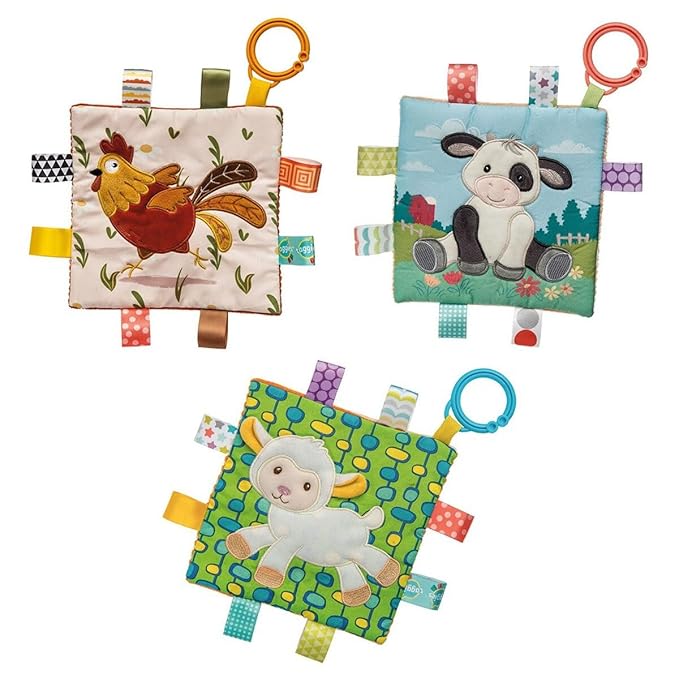 Taggies Crinkle Me Toy with Baby Paper & Squeaker with Sensory Tags, 6 x 6-inches, Buttercup Cow
