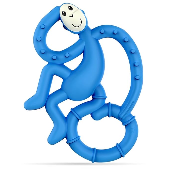 Matchstick Monkey Silicone Mini Teether & Gel Applicator – Silicone Baby Teether, Easy-to-Grip, BPA-Free, Supports Self-Soothing & Early Brushing, 3 Months+, 4 Inches, Blue