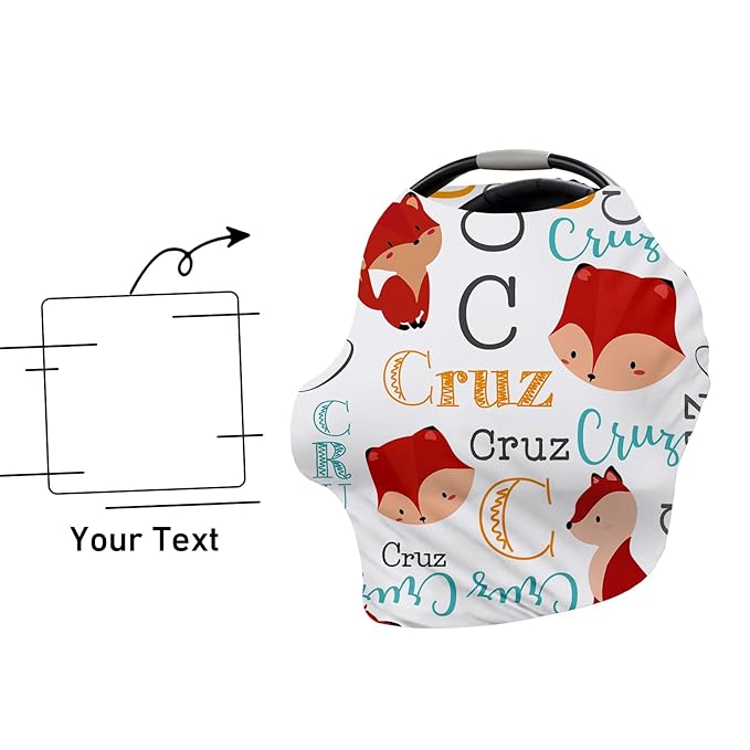 Personalised 7 in 1 Car Seat Cover for Girls and Boys - Multipurpose Breast Feeding Red Fox Print Cover, Nursing Cover, Grocery Cart Cover and High Chair Cover - Birthday Gift for Babies(27"x29")