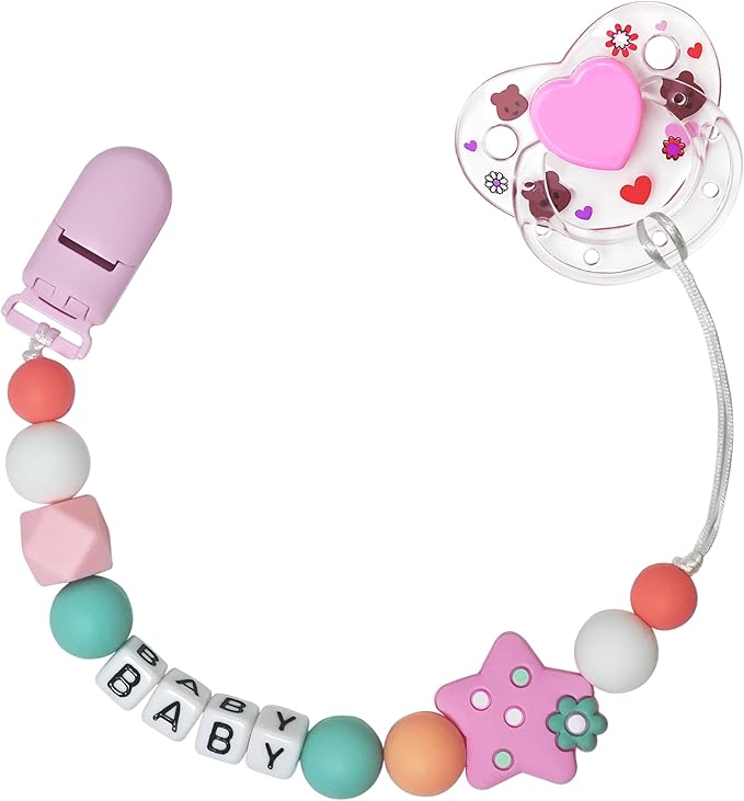 Cute Pink Pacifier Clip with Magnetic Pacifier Reborn Dolls Toy Accessories (Star)