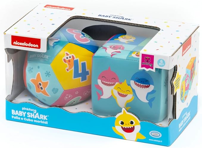 ODS - Baby Shark Ultra Soft Ball and Cube Set for Tactile and Visual Development with Numbers, Faux Leather, Washable with Wet Cloth, Recommended Age +6 Months