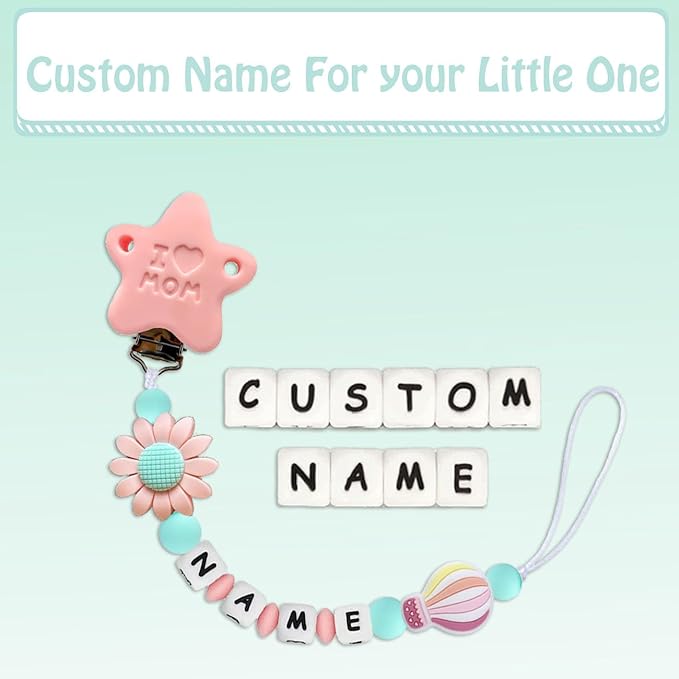 Personalized Baby Name Pacifier Clip Dummy Soother Pacifier Flower Clip Holder Strap Chain Gift (Flower 3)
