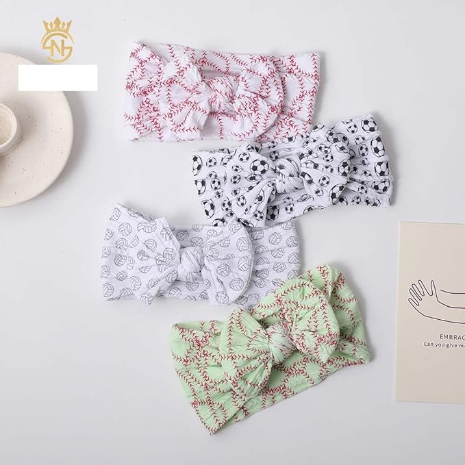 Baby Baseball Headband with Bow Headwear Sport Soccer Headband Bowknot Wide Hair Band Football Hair Bow for Toddler Infant TSFD55 (White Soccer Pattern)