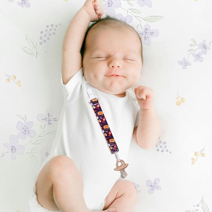 Baby Pacifier Clip,Paci Leash Binky Clips for Baby Boys and Girls,Newborn Essentials,Pack of 6 Gift Set. (Halloween)