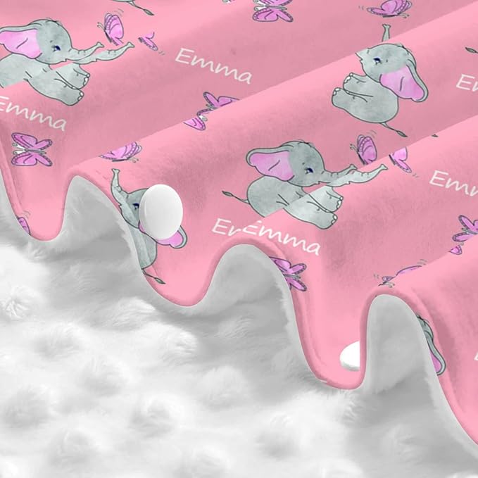 Personalized Elephant and Butterfly Pink Baby Infant Car Seats Canopy with Name, Custom Car Seat Covers for Baby Girls, Minky Nursing Breastfeeding Stroller Canopies for Newborn