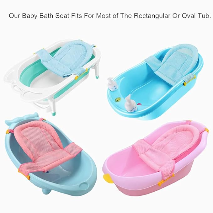Bath Seat for Baby, Infant Bathing Seat Support Mat, Adjustable Comfortable Non-Slip Baby Shower Net Bathtub Sit Up Mesh, Bath Tub Baby Bath Cushion for Newborn - Blue (No Bathtub)