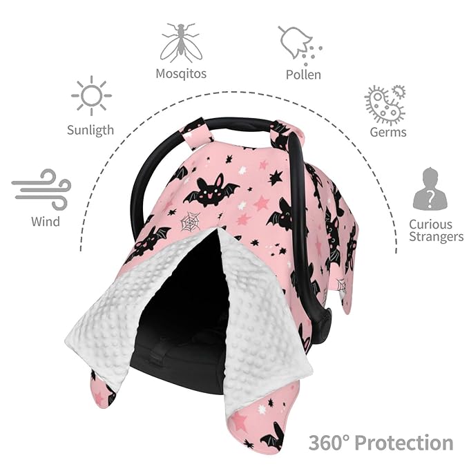 KiuLoam Halloween Cute Cartoon Bat Baby Car Seat Canopy, Nursing Cover for Mom Breastfeeding Scarf, Infant Car Seat Cover/Multiuse Baby Stroller Covers for Babies Boys Girls