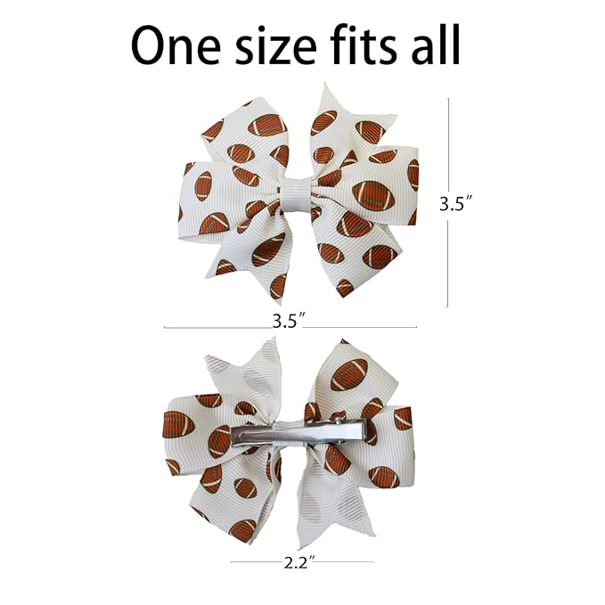 4Pcs Football Hair Bow Clips, Rugby Soccer Hair Clips - 3" Ribbon Bows for Girls, Football Printed Ribbon Bows, Football Hair Accessories for Kids Sports Party Hair Accessories, Team Gifts