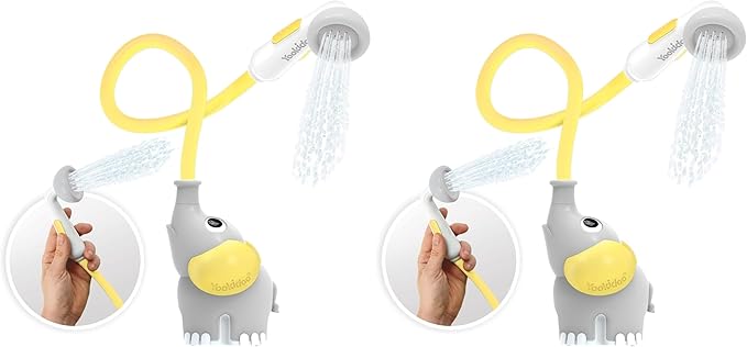 Yookidoo Baby Bath Shower Head - Elephant Water Pump and Trunk Spout Sprayer and Rinser-Control Water Flow from 2 Knobs Baby Bath Time Essentials for Newborn Babies in Tub Or Sink (Yellow) (Pack of 2)