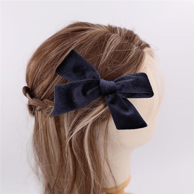 Vintage Velvet Bow Hair Clips for Baby Girl Kids Women Fall Velvet Christmas Hair Bows Barrettes Accessories (2 pcs Navy)