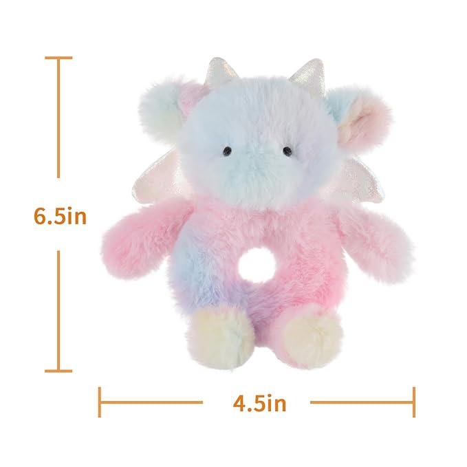 Apricot Lamb Colourful Dragon Soft Baby Rattle for Boys and Girls, Plush Stuffed Animal Rattle Toy Lovey for the Newborn, 0-3 Months, 0-6 Months and Above