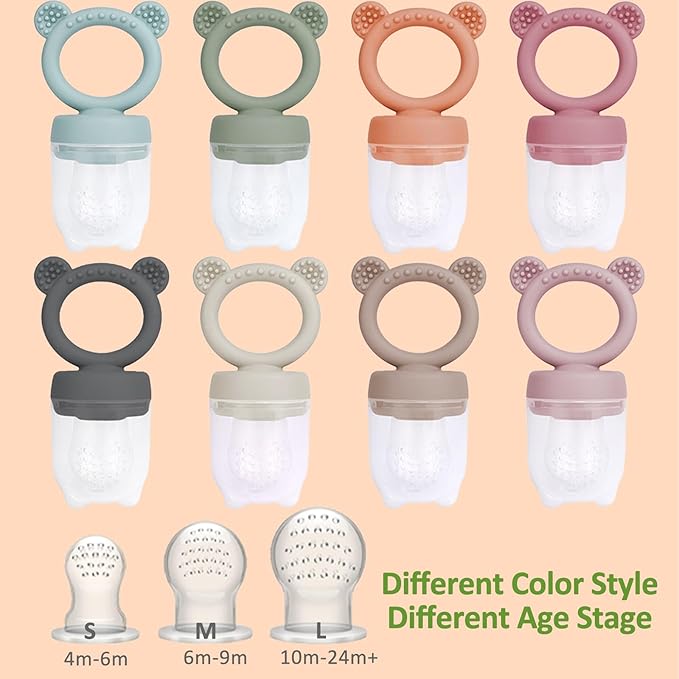 JEXFUN Baby Fruit Food Feeder Pacifier | Silicone Feeder and Teether for Infant Safely Self Feeding | Baby Teething Relief Toy Teether | Includes Additional Silicone Sacs, BPA Free (Sage)