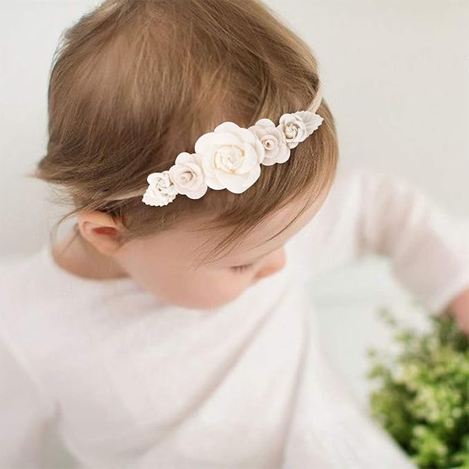 OOSAKU Baby Girl Flower Headbands Set Elastic Floral Headbands 6pcs Soft Nylon Hair Band for Newborn Toddler Hair Accessories