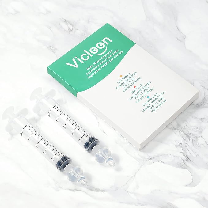 Vicloon Baby Nasal Irrigator, 2PCS Nasal Syringe for Baby, Syringe Nasal Irrigator with Cleanable and Reusable Silicone Nasal Suction Tip forIrrigation, Nasal Spray, Nasal Hygiene(Transparent)