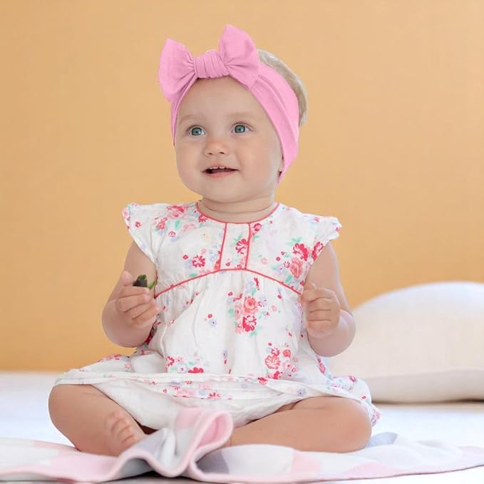 Baby Girl Headbands 0–6 Months – Newborn Infant Soft Cotton Handmade Bow Headband, Stretchy No Mark Baby Hair Accessories (Pink, 0-6 Month)