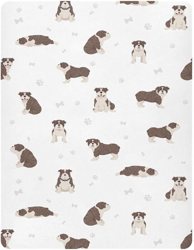 Fitted Crib Sheets English Bulldog Dogs Stretchy Portable Playard Sheets for Baby Toddler, Breathable Soft Mini Crib Mattress 39 x 27 in for Boys and Girls