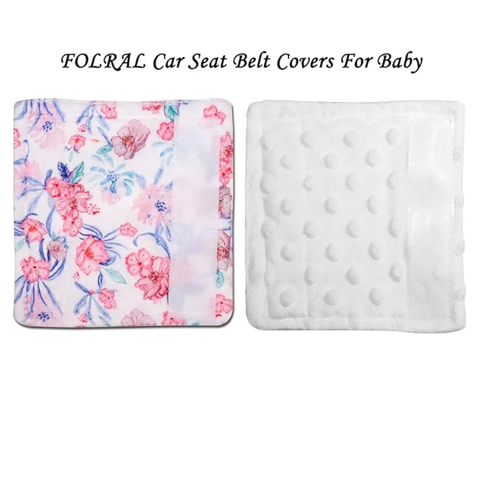 Baby Car Seat Belt Covers, Floral Stroller Seat Strap Covers, Car Seat Straps Shoulder Pads for Girls Boys, Mink Seat Belt Protectors for Car Seats/Pushchair, for Kids Newborn Infants Toddlers
