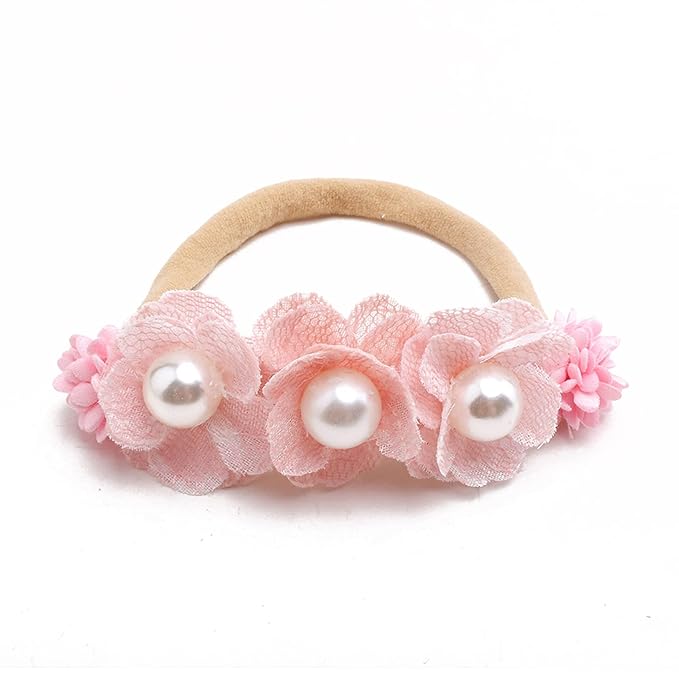 Baby Girl Flower Headband 6 PCS Elastic Hairbands Handmade Nylon Bows Headbands Chic Floral Hair Accessories Kids Gifts for Newborn Infant Toddlers