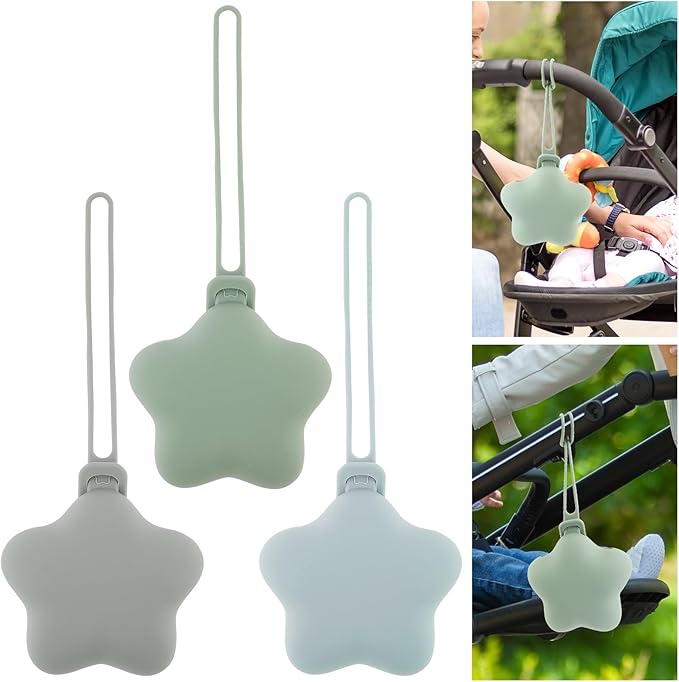 3Pcs Pacifier Holder Case, Safe and Soft Material Pacifier Pouch, Food Grade Silicone Pacifier Case, Star Shape, Protective Pacifier Storage Case for Diaper Bag Stroller (Style 2)
