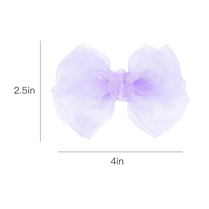 Purple Mesh Ribbon Hair Bows Clips 4" Organza Alligator Barrettes Hairpins for Girls Cute Halloween Costume Mermaid Birthday Dress Decor Accessories Back School Xmas Gift