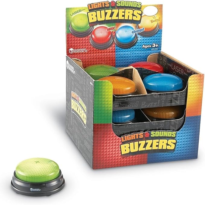 Learning Resources Lights and Sounds Buzzers - Classroom Must Haves Supplies, Sound Effect Button, Family Game Shows for Trivia, Participation Tools, Boys and Girls Birthday Gifts