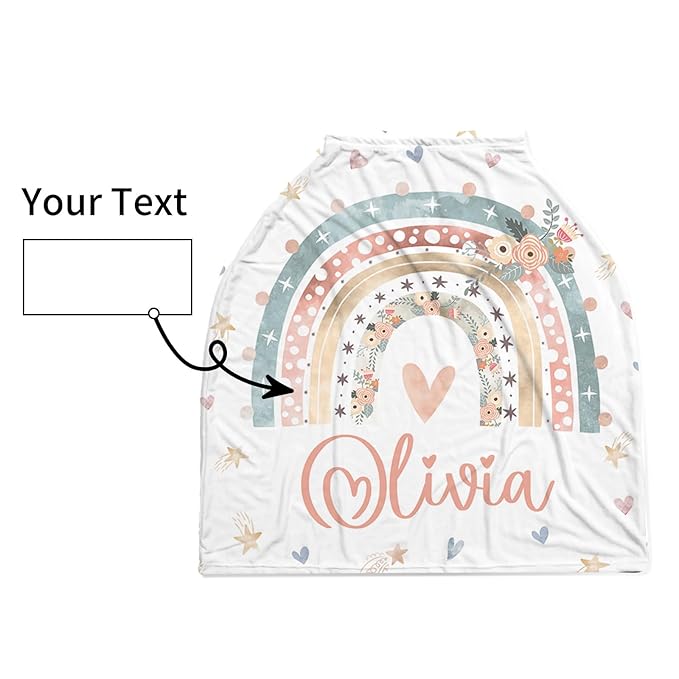 Personalized Baby Car Seat Cover Stroller Canopy: Custom Name Newborn Baby Girl Elastic Love Rainbow Nursing Cover for Moms First Birthday Gift Pink(one Size)