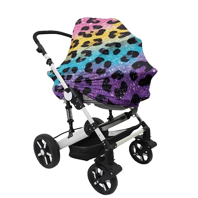 Forchrinse Colourful Leopard Print Car Seat Cover for Babies,Soft and Breathable Breastfeeding Nursing Cover Infant Carseat Canopy Stroller Cover for Boys Girls