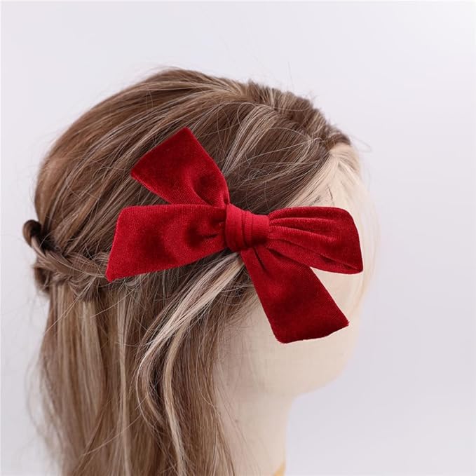 Vintage Velvet Bow Hair Clips for Baby Girl Kids Women Fall Velvet Christmas Hair Bows Barrettes Accessories (2 pcs Wine)