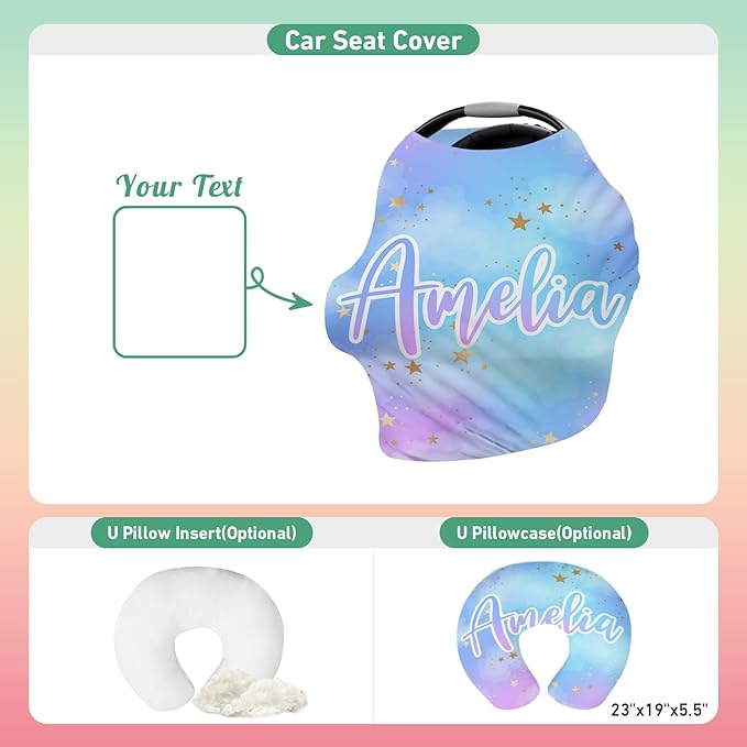 Personalised Car Seat Cover for Girls and Boys - 7 in 1 Multipurpose Breast Feeding Cover, Nursing Cover, Galaxy Star Grocery Cart Cover - Birthday Gift for Babies