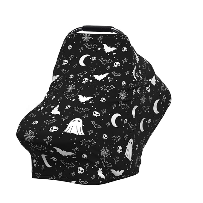 Gothic Halloween Baby Car Seat Covers Goth Baby Stuff Multi-use Carseat Canopy for Boys and Girls Stretchy Infant Carseat Cover Shower Gifts