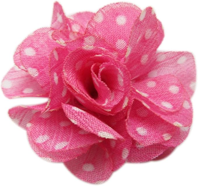 YYCRAFT 30 pcs Chiffon Flower with Dots Prints for Baby Girls Flower Headband Bows DIY Craft,Party Decoration(1.75",Hot Pink Dots)