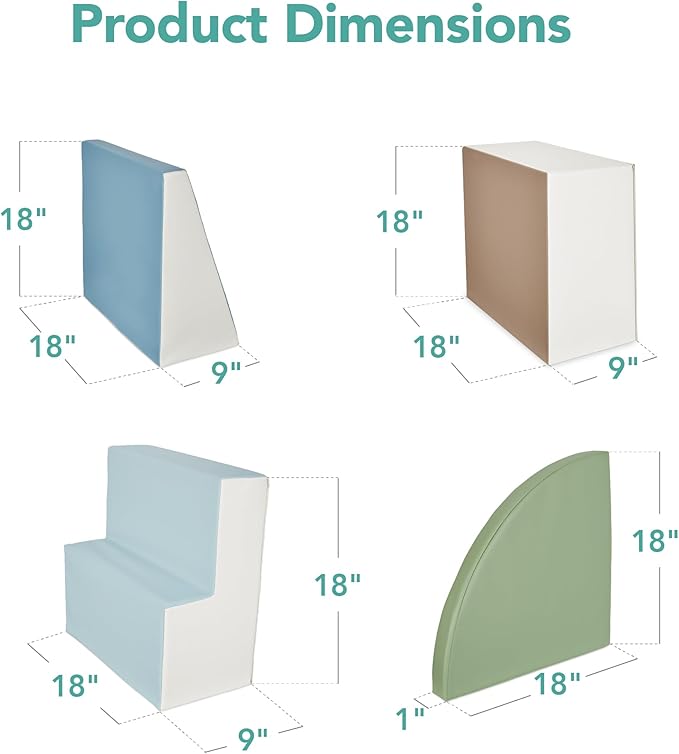 Best Choice Products Soft Foam Climbing Blocks for Toddlers, 4-Piece Baby Play Set, Easy-Clean Vinyl Foam Shapes, Safe Certified Materials, Early Learning Motor Skill Development Toy - Earth Tone