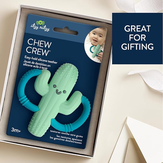 Itzy Ritzy Cactus-Shaped Baby Teether with Handles – Silicone Teether for Babies with Easy-Grab Handles and Textured, Teethable Surfaces - Baby Teething Toy for 3 Months & Up (Cactus)