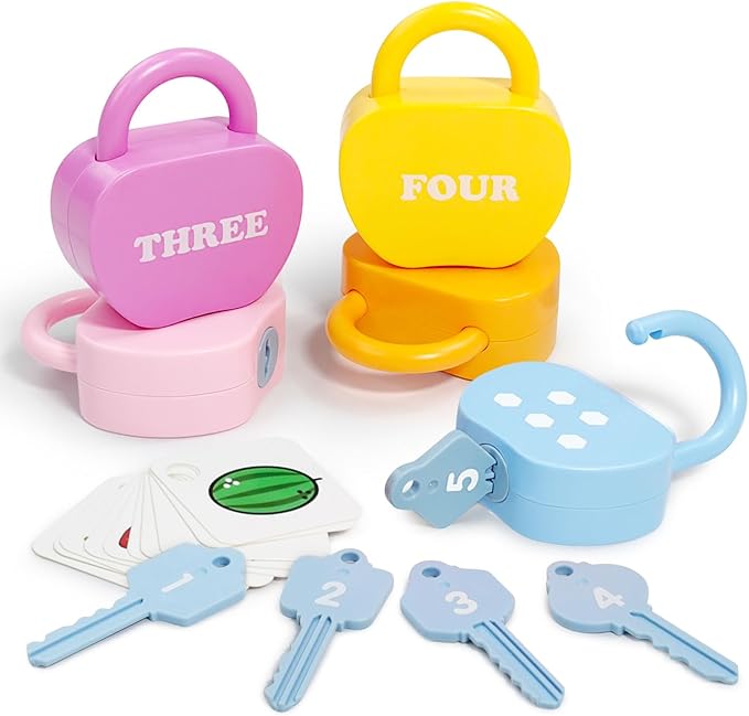 5 Sets Lock and Key Sensory Toy, Number Counting & Matching Math Games, Preschool Learning Activities, Educational Montessori Toddlers Toys for 3 Year Old