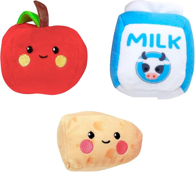 4 Piece Plush Farmer's Market Play Set with Sensory Toys for Baby, Multicolored, 6 inch Grocery Bag with 3 Foods