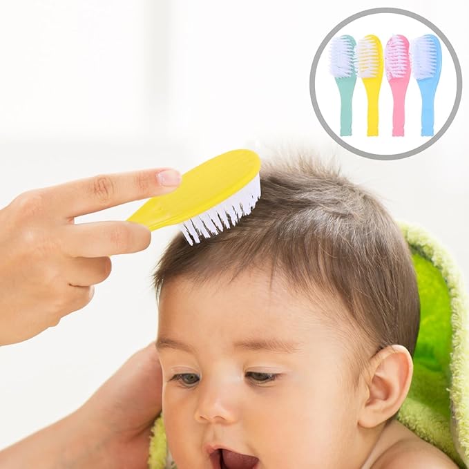 SAFIGLE Baby Hair Brush Set:Soft Bristles Baby Brush and Comb Kit for Newborns Toddlers Boys Girls - Gentle Grooming Essentials Ideal for Cradle Cap, Perfect Infant Registry Gift(4 Colors)