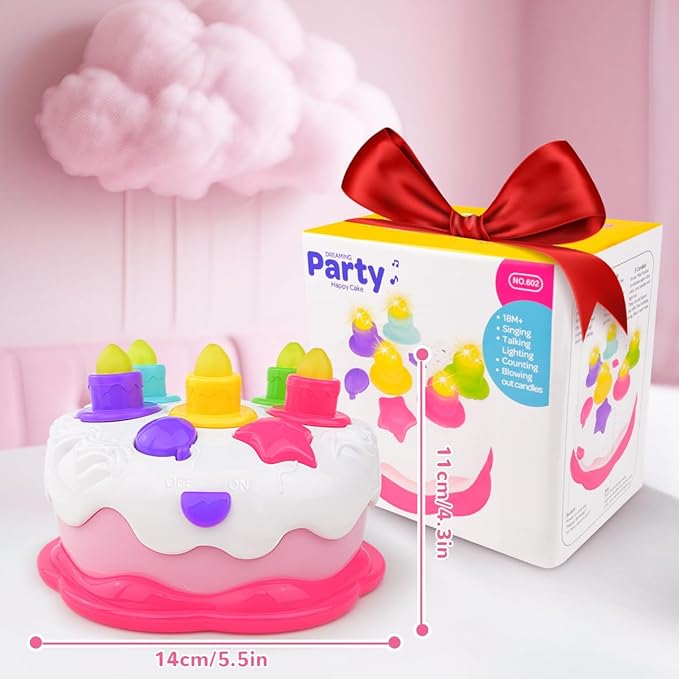 Love&Mini Birthday Cake Toy - Musical Toy Cake for 1 Year Old Boys Girls, Blow Candles & Counting Fun, First Birthday Gift for Toddlers (1-3 Years)