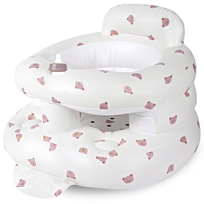 Inflatable Baby Seat for 3-36 Months, Baby Seats for Infants for Sitting Up with Back Support Built in Air Pump, Surround Sit Me Up Floor Seat for Baby Chair for Learning Sit, Feeding (Bear)
