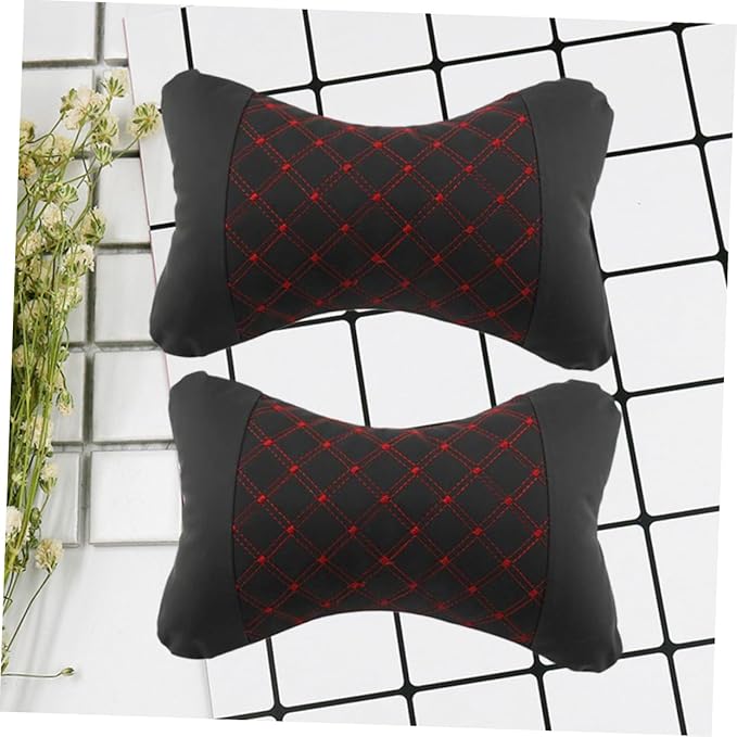 HEALLILY Car Headrest Pillow: Comfortable Neck Support Cushion for Car - Microfiber Leather Universal Fit for All Vehicles - 10 23 X 7 08 X 3 14 Inch Red Design