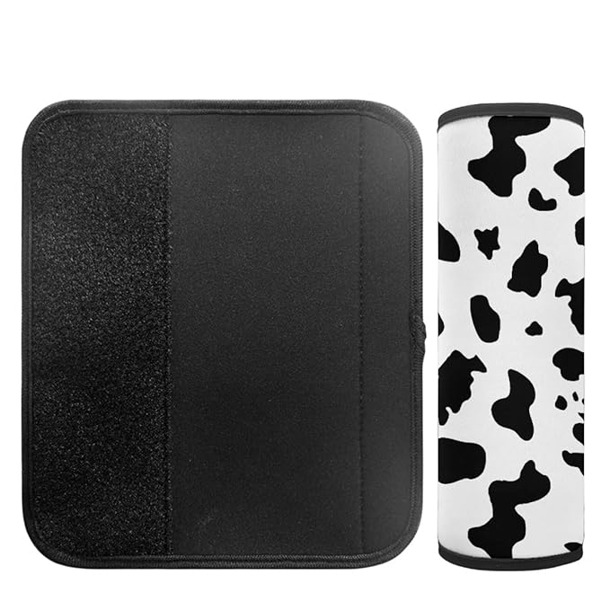 ENLACHIC Kids Car Seat Belt Cover, Cute Cartoon Animal Print Baby Car Seat Strap Pads Infant Car Seat Protector Car Accessories Universal All Cars,Cow Print